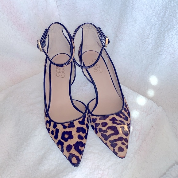 Ankle Strap Hair Calf Leopard Print Pumps - Picture 2 of 9